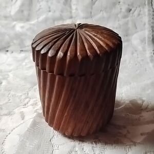 Vintage hand carved wood box ,screw on top, trinket box,stash box